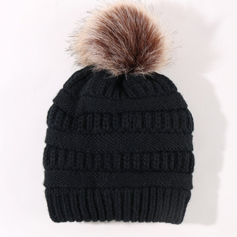 Wholesale woven floral adult woolen hat for women solid color woolen ball knitted hat